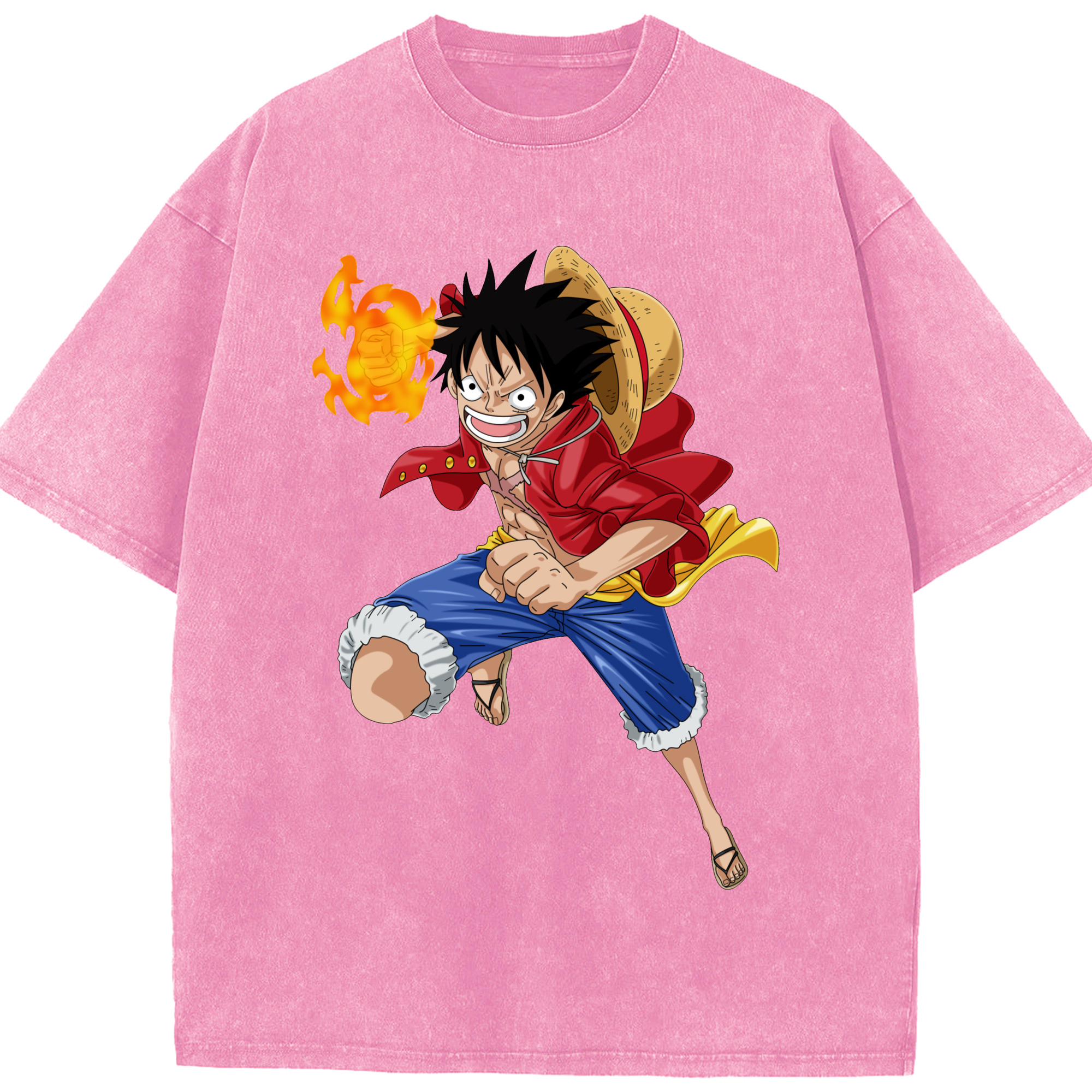 ワンピース モンキー・D・ルフィ ONE PIECE Monkey D. Luffy 綿100% ヴィンテージ風 半袖Tシャツ（フロントプリント）
